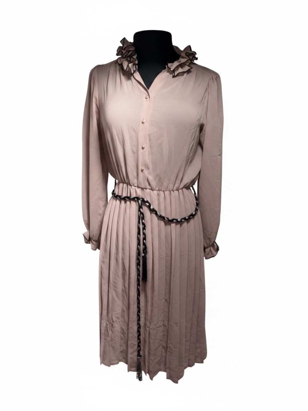 Vintage Blush Pink Pleated Prairie Secretary Dress Size 12